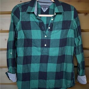 Tommy Hilfiger Green and Navy Plaid Shirt